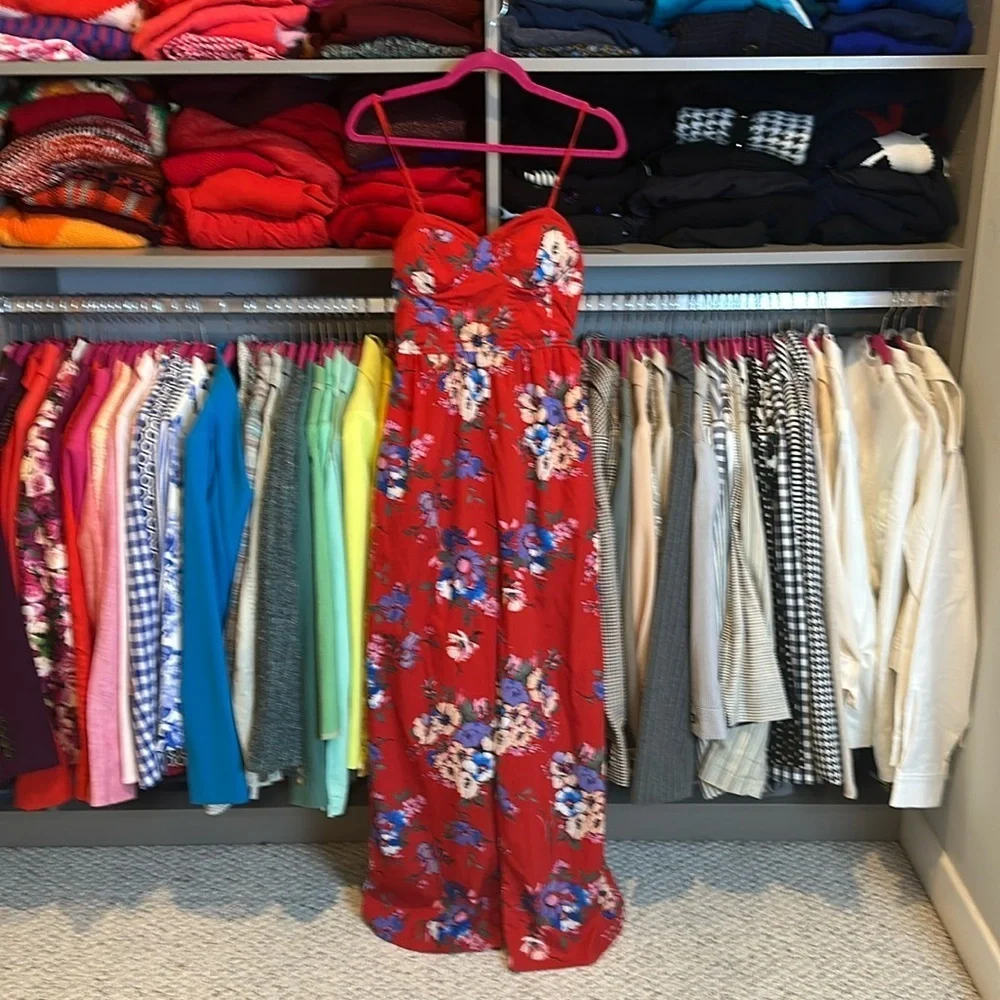 BOG Collective Red Floral Jumpsuit Size S